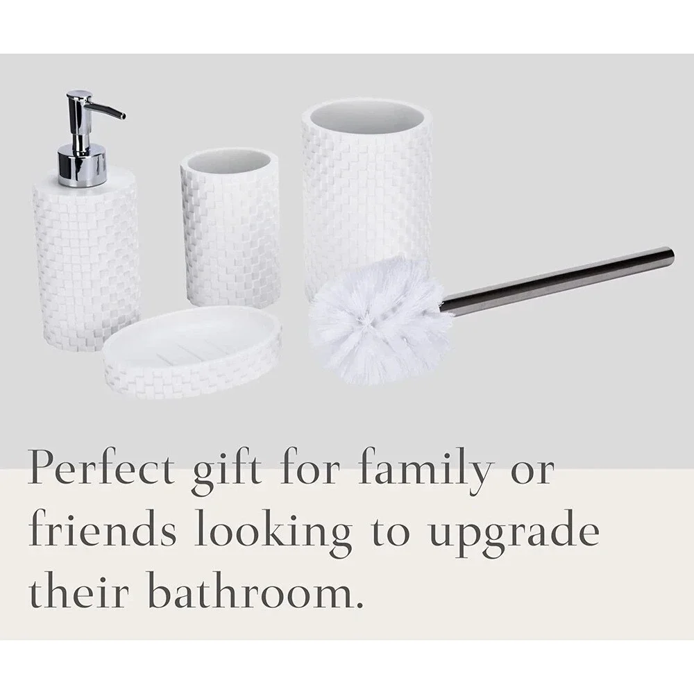 Set of 4 Bathroom Decor Set w/ Soap Dispenser, Tooth Brush Holder, Toilet Brush